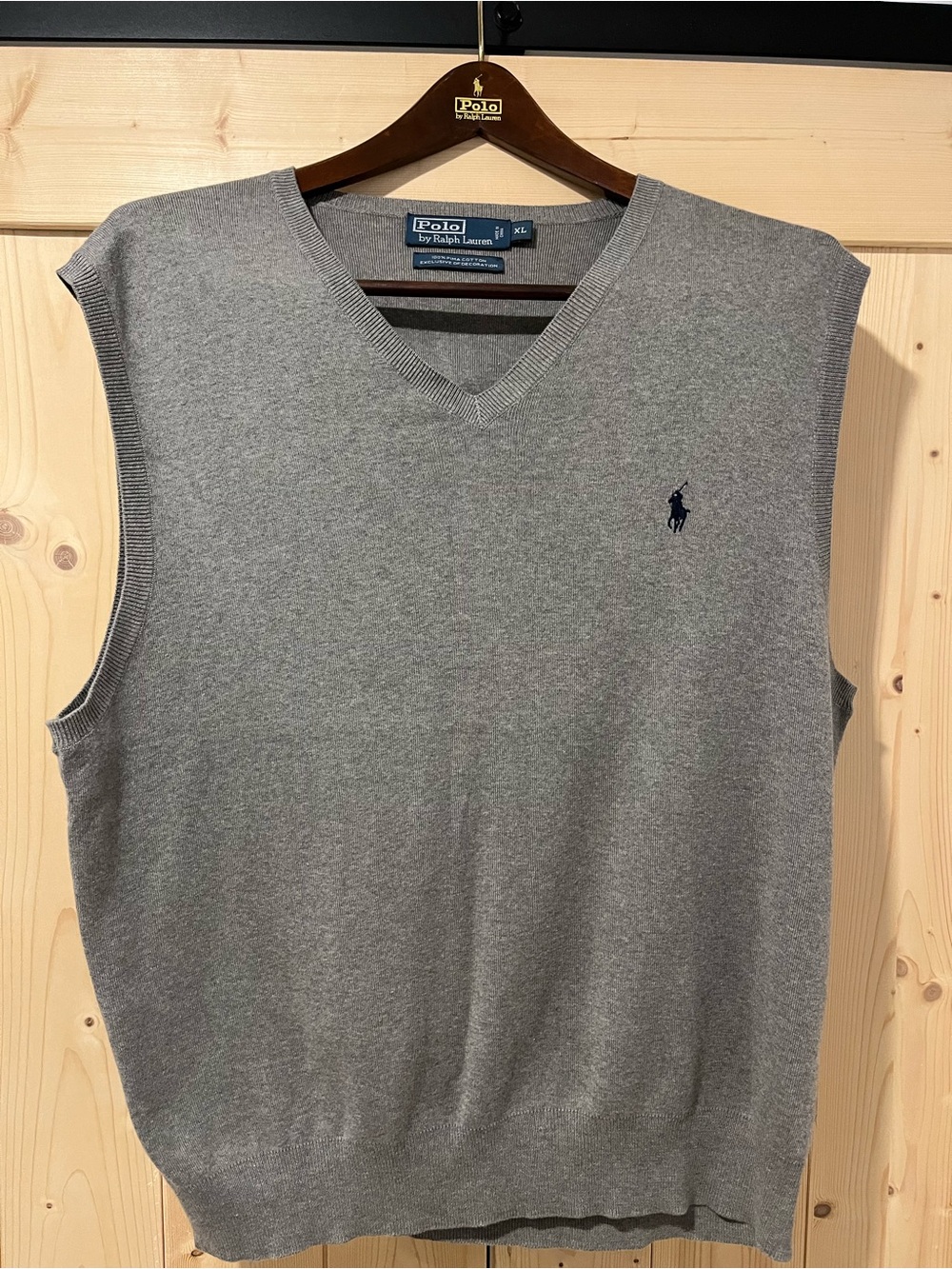 Ralph Lauren Heather Gray V-Neck Sweater Vest with Navy Polo Logo XL 🐎⛳️